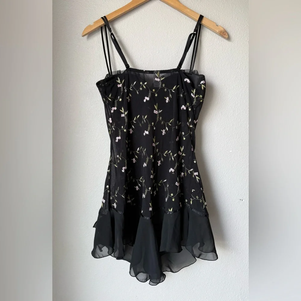 Hillard & Hanson Floral Bustier Slip Dress Black Pink Women’s Size Large Y2K - Picture 5 of 6